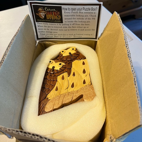 Handcrafted Wooden Owl Decor puzzle box  qvc - Picture 2 of 4